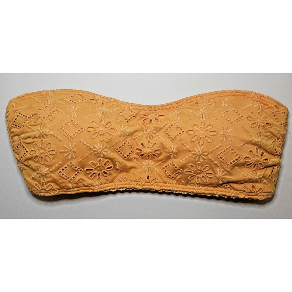 Kate Spade Yellow Embroidered Eyelet Bandeu Strapless Bikini Top‎ M Beach Resort
